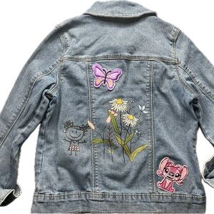 Patch and Pebble. Blue Denim “Repurposed” Jacket with Colorful Embroidery